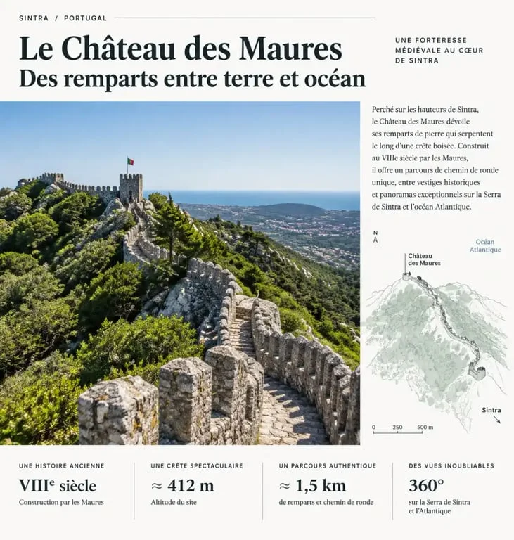 Château des Maures à Sintra, remparts fortifiés sur la colline