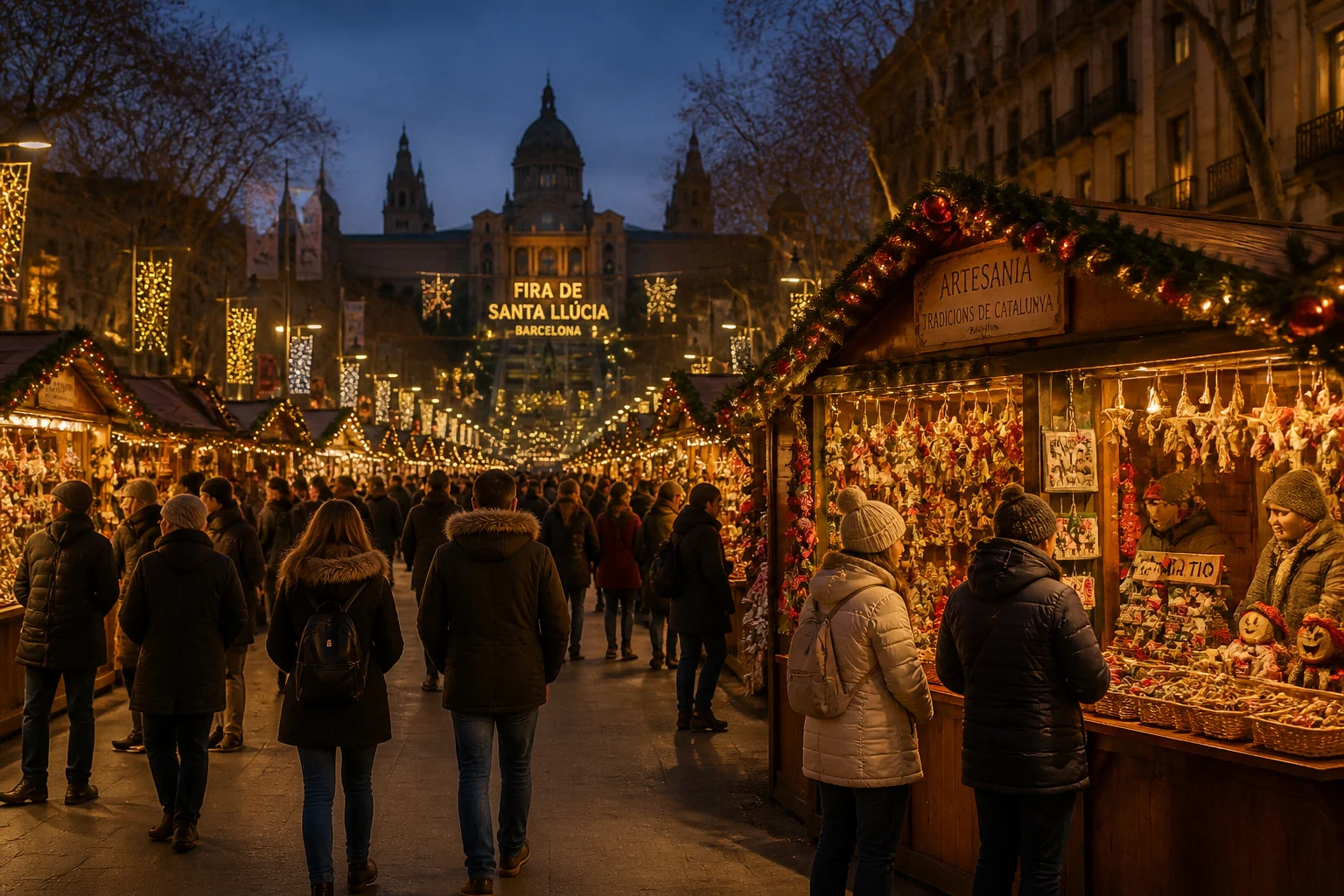 Marche de noel a barcelone au crepuscule