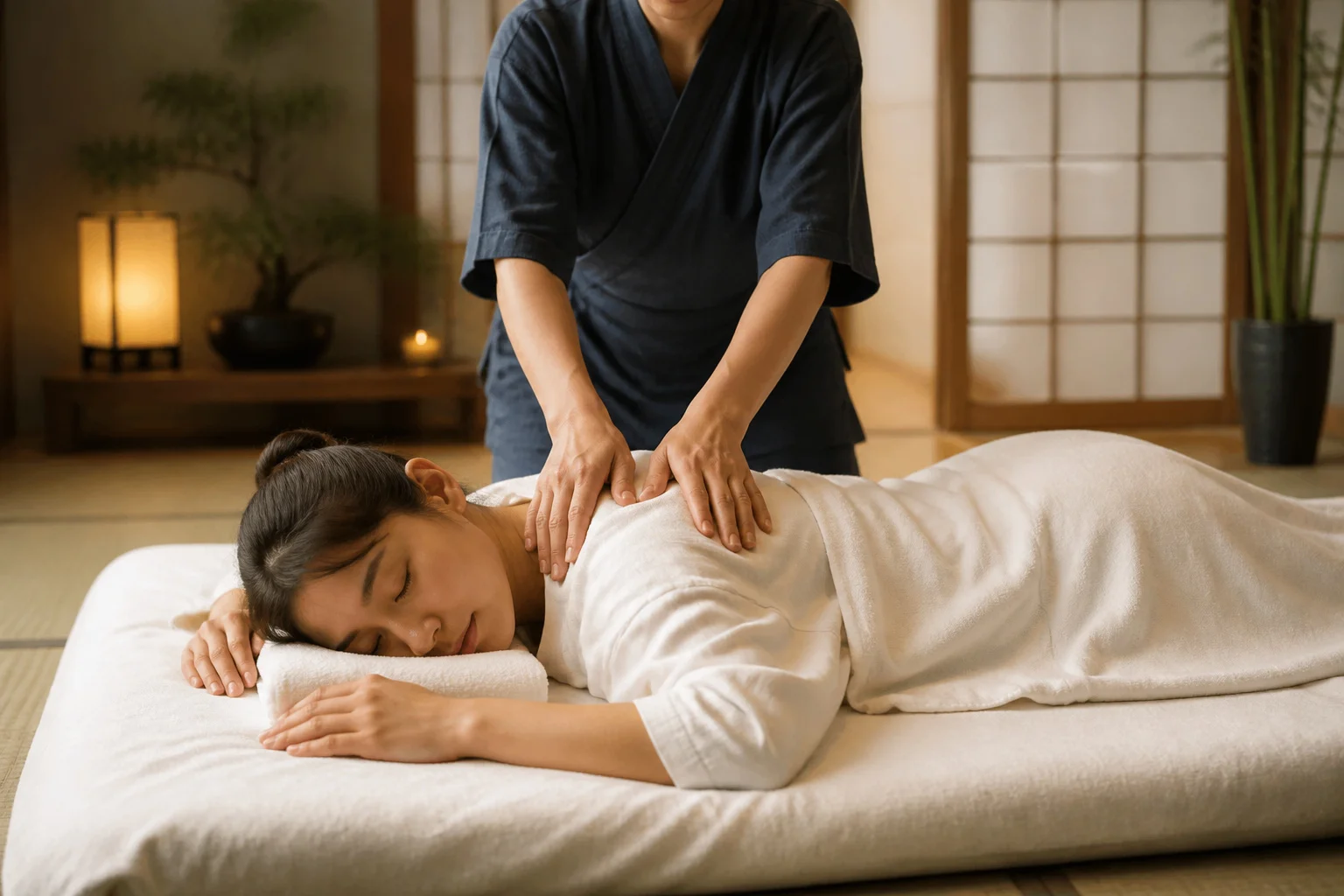Massage shiatsu apaisant dans un spa japonais