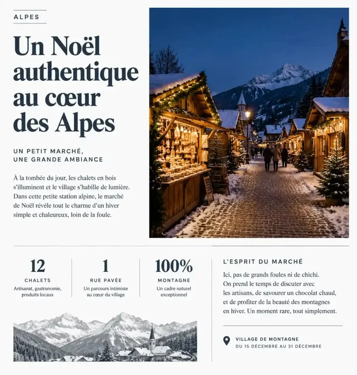Marché de Noël dans un village alpin pendant les vacances en décembre