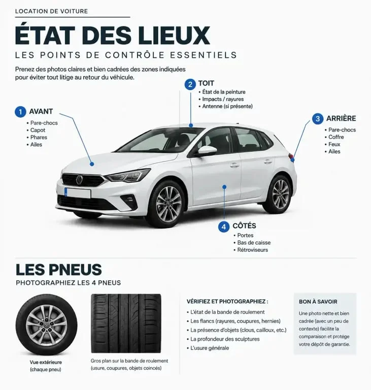 Checklist visuelle pour l'état des lieux d'une voiture de location Sixt