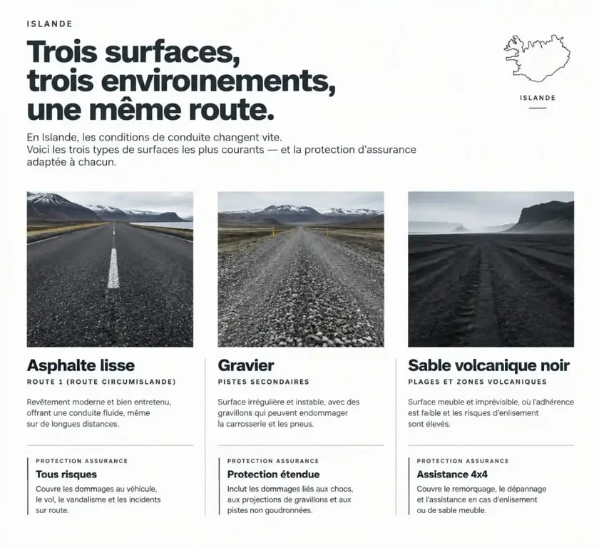 Voiture Islande location : types de routes et protections assurance associées